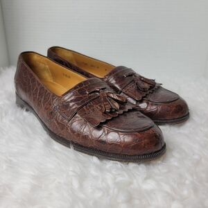 Miguel Angel Mens Size 8 D Penny Loafer Brown Alligator Tassel Fringe Shoes